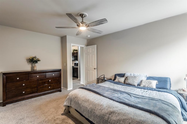 5318 Kye Dr, Tuttle, OK 73089 - bedroom with light colored carpet, a ceiling fan, and baseboards