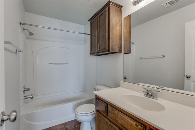 9520 SW 24th Ter, Oklahoma City, OK 73128 - full bathroom with toilet, vanity, shower / washtub combination, and tile patterned flooring