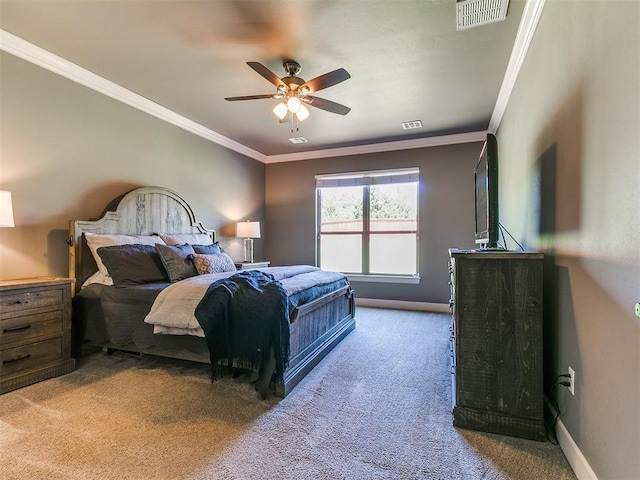 14210 Jack Rabbit Trl, Arcadia, OK 73007 - bedroom featuring carpet, crown molding, baseboards, and ceiling fan