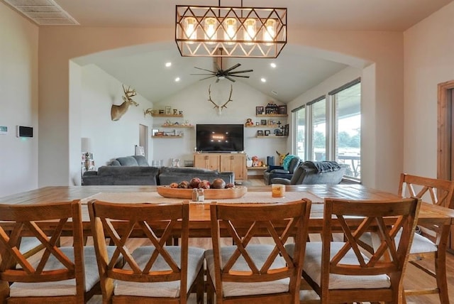 9027 Ns 3500th Rd, Prague, OK 74864 - dining room featuring vaulted ceiling and recessed lighting
