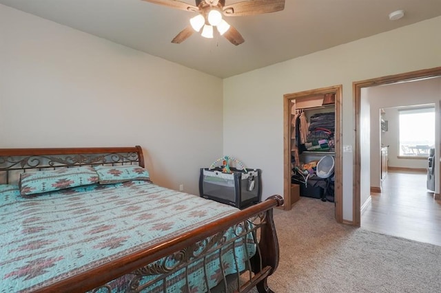 9027 Ns 3500th Rd, Prague, OK 74864 - bedroom featuring a spacious closet, carpet floors, baseboards, a closet, and ceiling fan