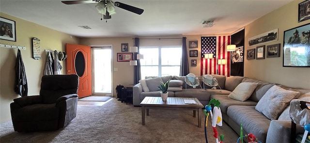 36797 N 56th Hwy, Okemah, OK 74859 - carpeted living area featuring a ceiling fan