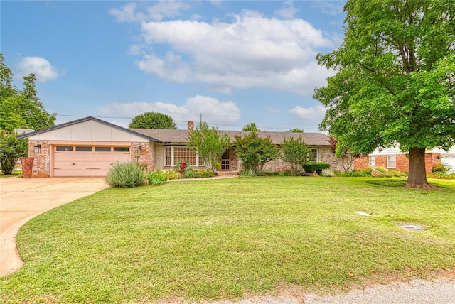 1301 W C Ave, Elk City, OK 73644 - ranch-style house with an attached garage, concrete driveway, brick siding, and a front lawn