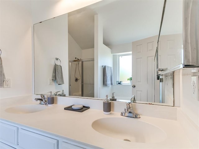 16020 Panther Way, Edmond, OK 73013 - full bathroom featuring double vanity and a shower stall