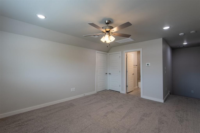 14601 Chambord Dr, Yukon, OK 73099 - unfurnished bedroom featuring carpet floors, baseboards, recessed lighting, and a ceiling fan
