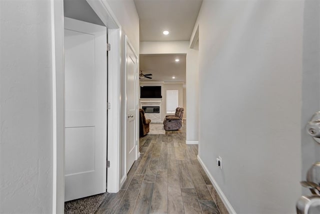 715 SE 37th St, Newcastle, OK 73065 - hall with wood finished floors, recessed lighting, and baseboards