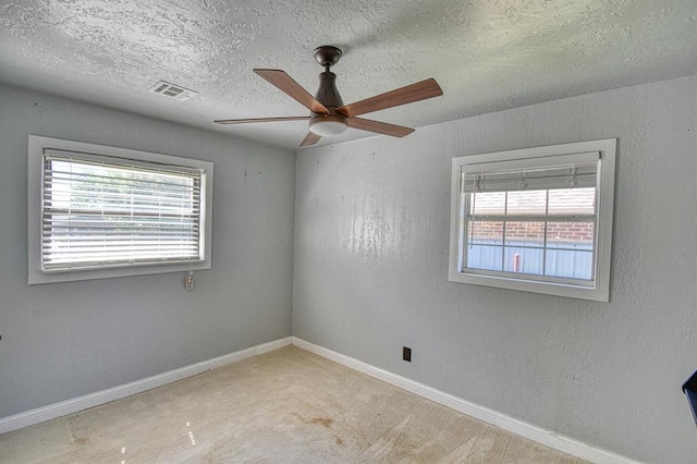 1110 Lollar Dr, Maysville, OK 73057 - unfurnished room featuring a ceiling fan, healthy amount of natural light, baseboards, a textured ceiling, and carpet
