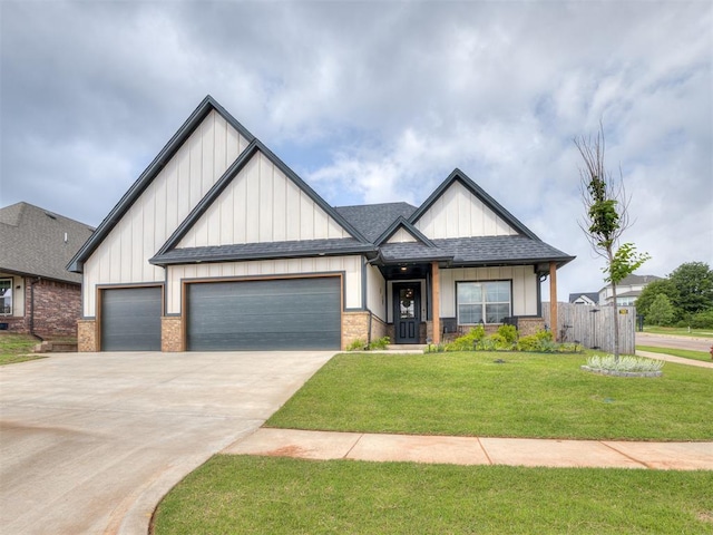 2257 Preserve Edge Dr, Edmond, OK 73034 - craftsman house with a garage, driveway, a shingled roof, and board and batten siding