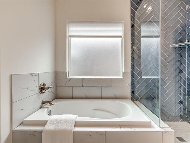 2257 Preserve Edge Dr, Edmond, OK 73034 - bathroom featuring a garden tub and a tile shower