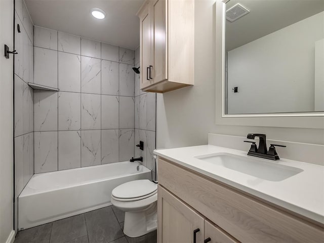 2257 Preserve Edge Dr, Edmond, OK 73034 - full bath featuring toilet, tile patterned flooring, vanity, shower / bath combination, and recessed lighting