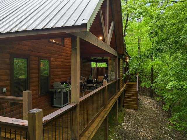 186 W Eagle Mountain Trl, Broken Bow, OK 74728 - wooden deck with grilling area