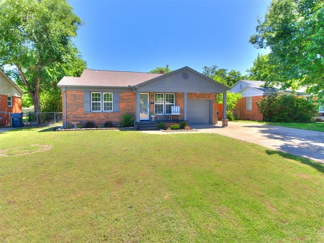 2748 Lancaster Ln, Oklahoma City, OK 73116 - ranch-style house featuring brick siding, driveway, a garage, and a porch