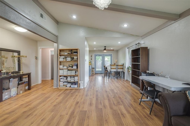 3501 Necia St, Moore, OK 73160 - office with ceiling fan, light wood-style flooring, and recessed lighting