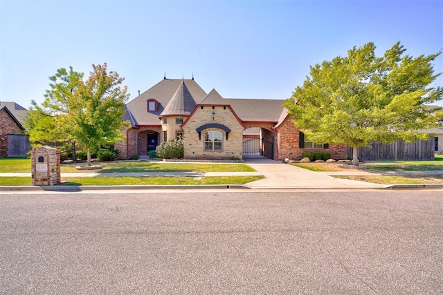 3101 Monica Ln, Moore, OK 73160 - french country inspired facade featuring driveway, stone siding, and brick siding