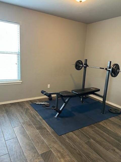 9525 SW 27th St, Oklahoma City, OK 73128 - workout room featuring wood finished floors and baseboards