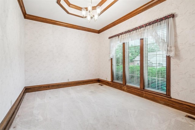 8 Brentwood Pl, Shawnee, OK 74804 - carpeted empty room with crown molding, a chandelier, and wallpapered walls