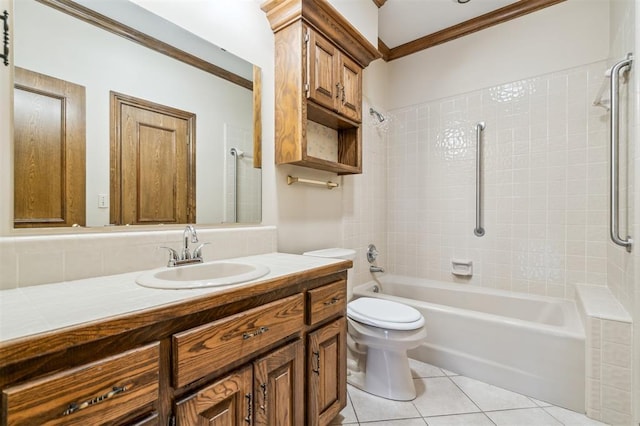 8 Brentwood Pl, Shawnee, OK 74804 - full bathroom with washtub / shower combination, vanity, toilet, tile patterned flooring, and crown molding