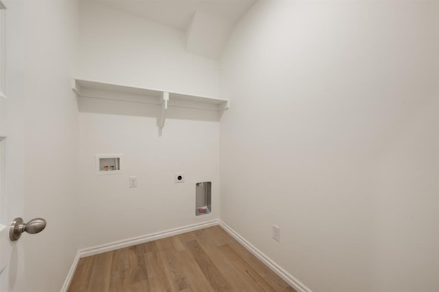 2836 NW 28th St, Yukon, OK 73099 - laundry area with light wood finished floors, washer hookup, baseboards, and hookup for an electric dryer