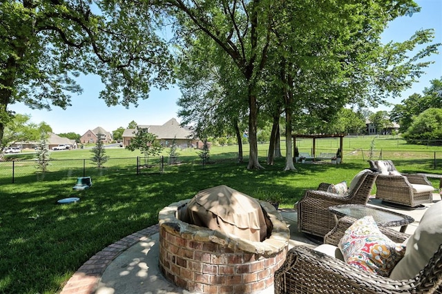 2139 Rivanna Way, Edmond, OK 73034 - fenced backyard featuring a fire pit and a patio area