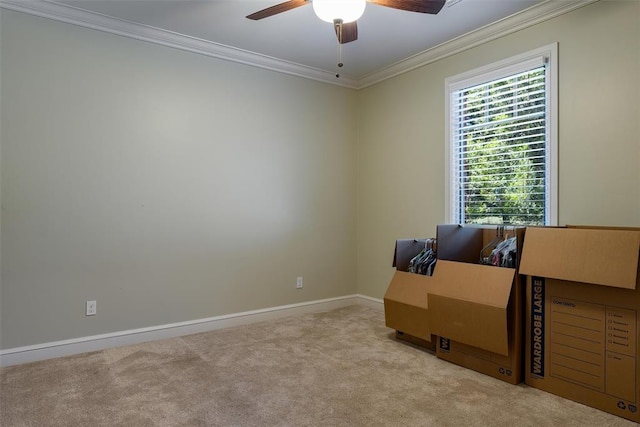 1516 Brook Bank Dr, Jones, OK 73049 - office space with light carpet, ornamental molding, ceiling fan, and baseboards