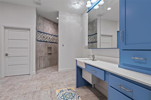1516 Brook Bank Dr, Jones, OK 73049 - bathroom with walk in shower, vanity, baseboards, and recessed lighting