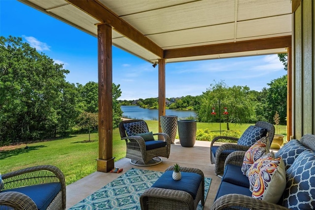 1516 Brook Bank Dr, Jones, OK 73049 - view of patio / terrace with a water view and view of wooded area
