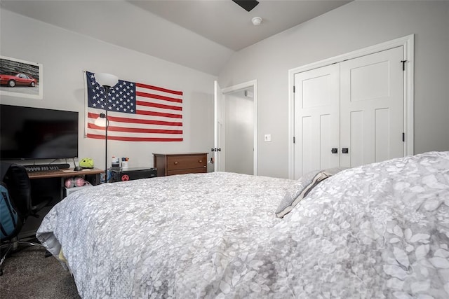 1225 N Nature Way, Mustang, OK 73064 - bedroom with vaulted ceiling, carpet floors, and a closet