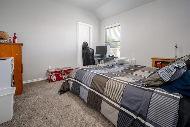 1225 N Nature Way, Mustang, OK 73064 - bedroom featuring lofted ceiling, carpet, and baseboards