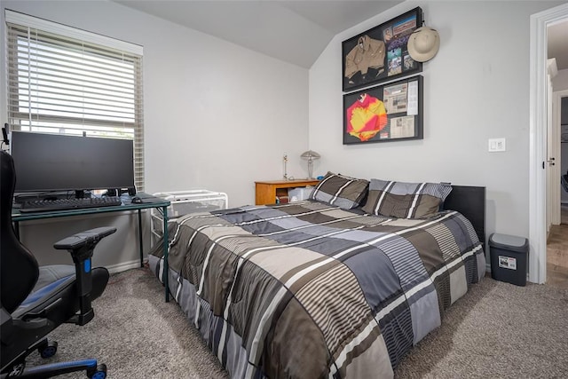 1225 N Nature Way, Mustang, OK 73064 - carpeted bedroom with vaulted ceiling and baseboards