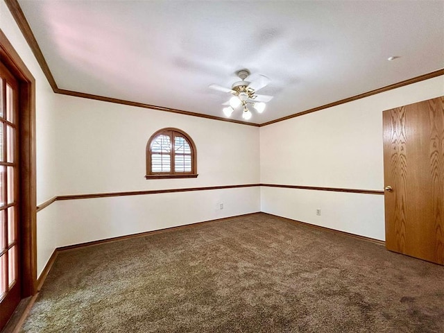 1312 N Carol Ln, Oklahoma City, OK 73127 - unfurnished room featuring carpet flooring, crown molding, a ceiling fan, and baseboards