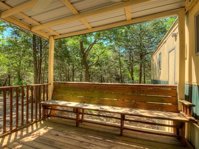 332 Royal Ln, Canadian, OK 74425 - wooden deck featuring view of wooded area