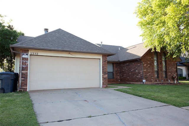 11332 Cimarron Dr, Oklahoma City, OK 73162 - ranch-style home with brick siding, driveway, a shingled roof, and a front yard
