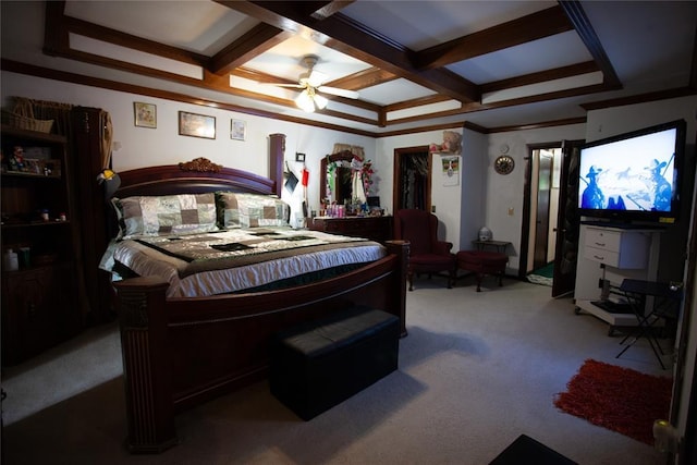 11332 Cimarron Dr, Oklahoma City, OK 73162 - carpeted bedroom with coffered ceiling, beam ceiling, and crown molding