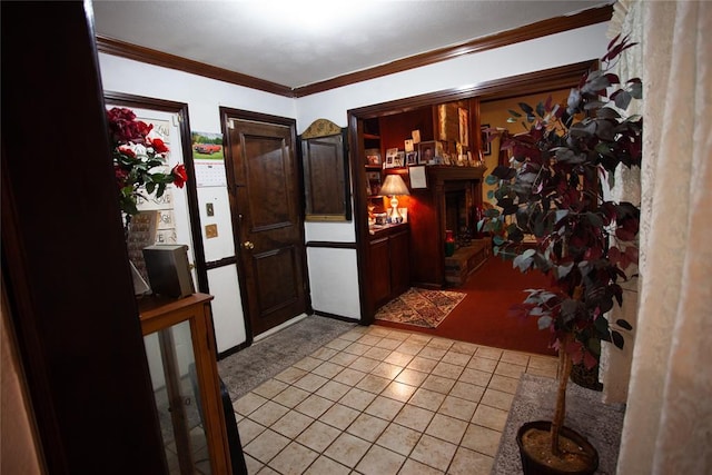 11332 Cimarron Dr, Oklahoma City, OK 73162 - foyer entrance with crown molding, light colored carpet, and light tile patterned flooring