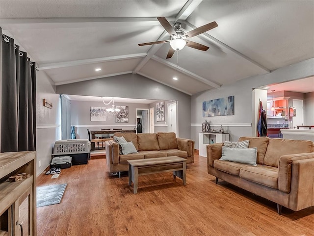 12601 Rock Springs Rd, Jones, OK 73049 - living area featuring a chandelier, light wood-style flooring, a ceiling fan, recessed lighting, and baseboards