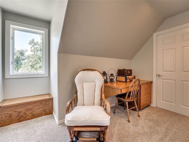 512 E Prairie Grove Rd, Guthrie, OK 73044 - carpeted office space featuring vaulted ceiling and baseboards