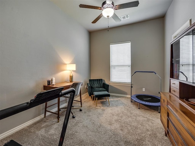 8109 NW 160th Ter, Edmond, OK 73013 - office area featuring carpet flooring, ceiling fan, and baseboards