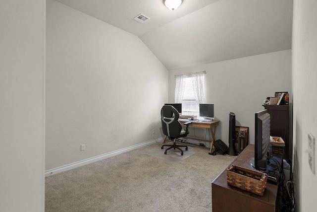 3409 Ontario Cir, Oklahoma City, OK 73160 - carpeted home office with lofted ceiling and baseboards