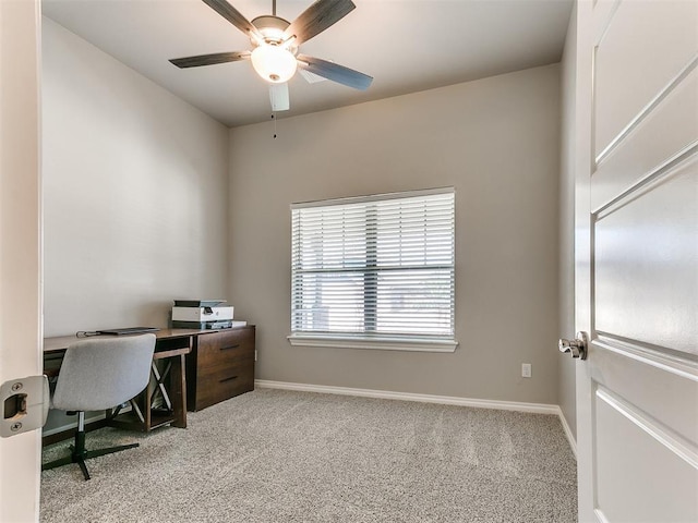 9212 NW 89th St, Yukon, OK 73099 - home office featuring carpet, a ceiling fan, and baseboards