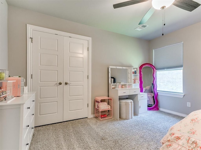 9212 NW 89th St, Yukon, OK 73099 - carpeted bedroom featuring baseboards, a closet, and ceiling fan