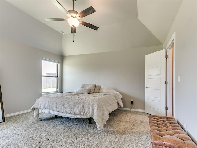 9212 NW 89th St, Yukon, OK 73099 - bedroom featuring light colored carpet, baseboards, a ceiling fan, and high vaulted ceiling