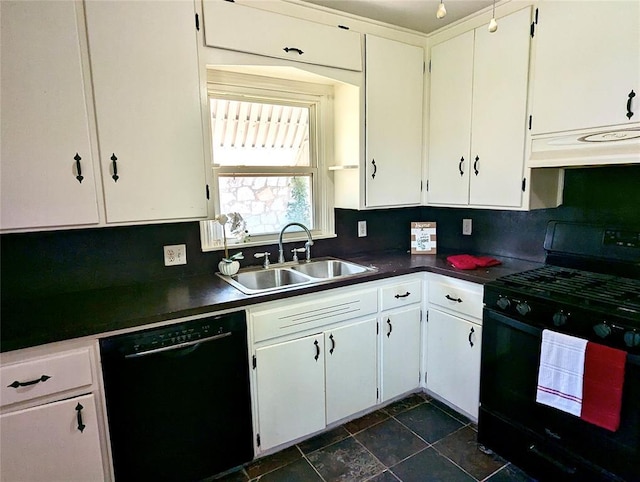 264 E Coe Dr, Midwest City, OK 73110 - kitchen with black appliances, custom exhaust hood, a sink, dark countertops, and tasteful backsplash