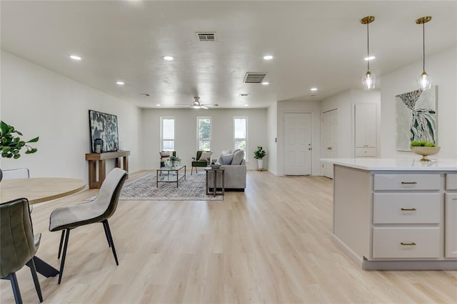 1309 NW 106th St, Oklahoma City, OK 73114 - dining area featuring light wood-style floors, recessed lighting, baseboards, and a ceiling fan