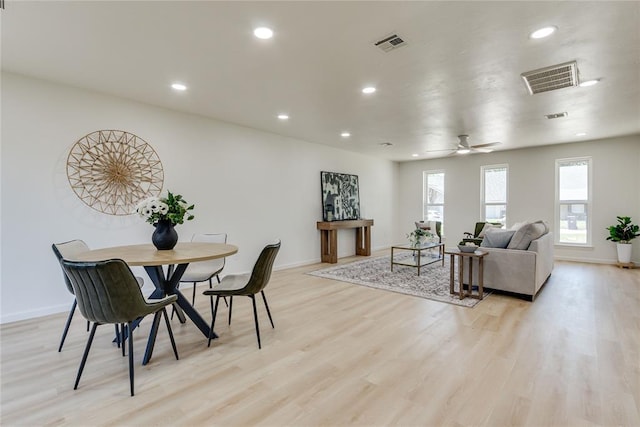 1309 NW 106th St, Oklahoma City, OK 73114 - dining space featuring light wood-type flooring, recessed lighting, baseboards, and ceiling fan