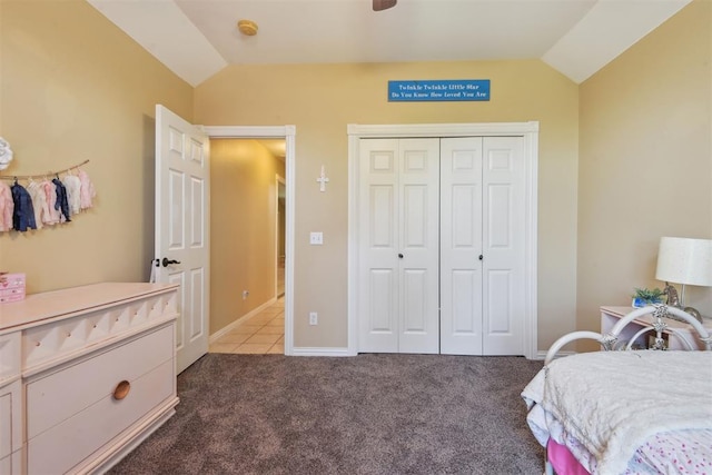 605 S Timber Ridge Dr, Cushing, OK 74023 - carpeted bedroom with lofted ceiling, a closet, and baseboards