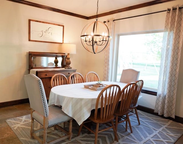 710 Isaiah Ln, Tuttle, OK 73089 - dining area with a chandelier, baseboards, and crown molding