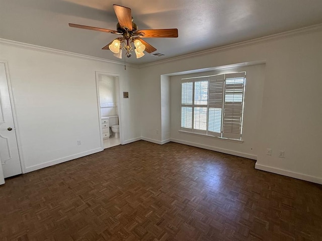 1908 NW 56th Ter, Oklahoma City, OK 73118 - unfurnished room featuring baseboards, ceiling fan, and crown molding