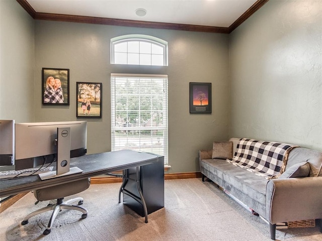 2508 Thunderwind Cir, Edmond, OK 73034 - office featuring ornamental molding, carpet, and baseboards