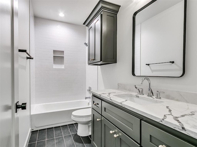 11508 NW 102nd St, Yukon, OK 73099 - full bath featuring vanity, toilet, tile patterned floors, tub / shower combination, and recessed lighting