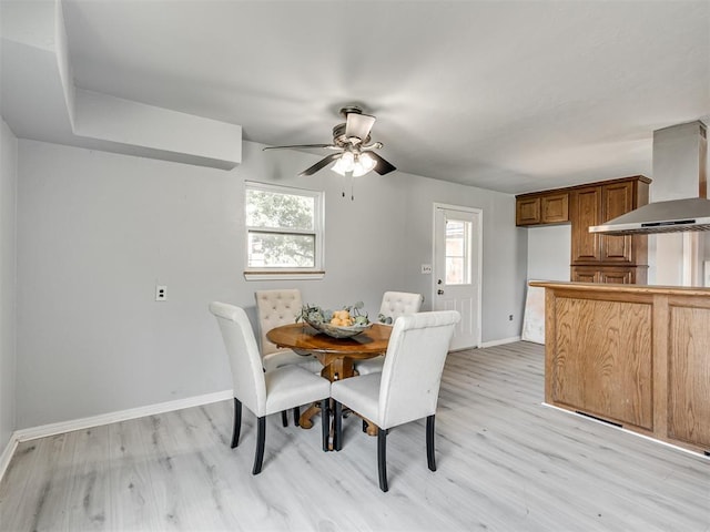 9290 N Hiwassee Rd, Jones, OK 73049 - dining space with light wood-style flooring, baseboards, ceiling fan, and plenty of natural light